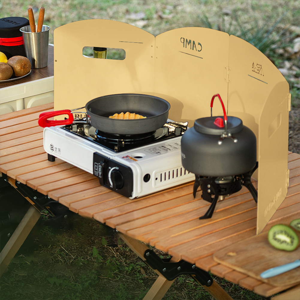 折りたたみ式キャンプガスストーブフロントガラス収納層付きガス - Camping Cooking Windscreen のレビューと価格